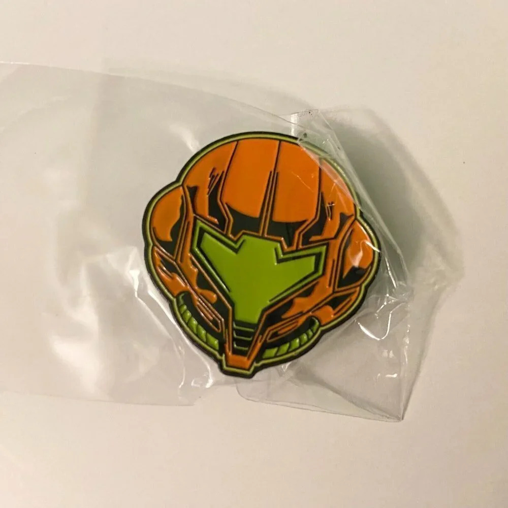 Metroid Samus Aran Enamel Metal Pin Double Rubber Backing